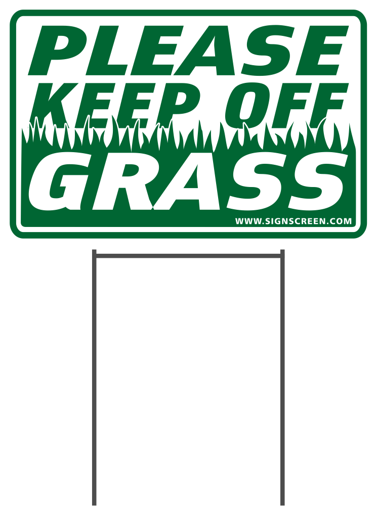 PLEASE KEEP OFF GRASS 8"X12" Plastic Coroplast Sign with Stake