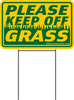 PLEASE KEEP OFF GRASS 8"X12" Plastic Coroplast Sign with Stake