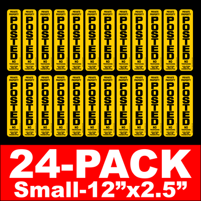 24 Pack mini posted private property signs (yellow) 12