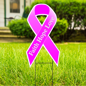 Breast Cancer Faith Hope Love Large 22"x 12" Outdoor Ribbon Shaped Yard Sign FREE SHIPPING