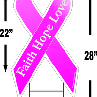 Breast Cancer Faith Hope Love Large 22"x 12" Outdoor Ribbon Shaped Yard Sign FREE SHIPPING