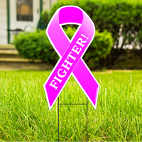Breast Cancer Fighter Large 22"x 12" Outdoor Ribbon Shaped Yard Sign With Frame FREE SHIPPING