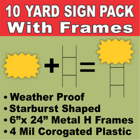 BLANK YARD SIGNS 10 PACK Yellow Starburst LARGE with H-Stakes DIY~Sign Kit FREE SHIPPING