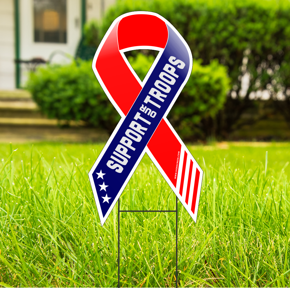 Support Our Troops Large 22"x 12" Outdoor Ribbon Shaped Yard Sign